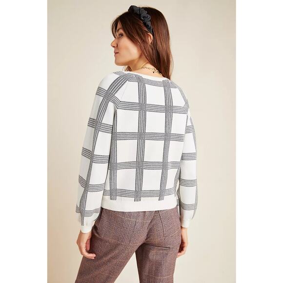Anthropologie Bailey Houndstooth Crewneck Sweater Womens Small White Windowpane - Picture 4 of 10